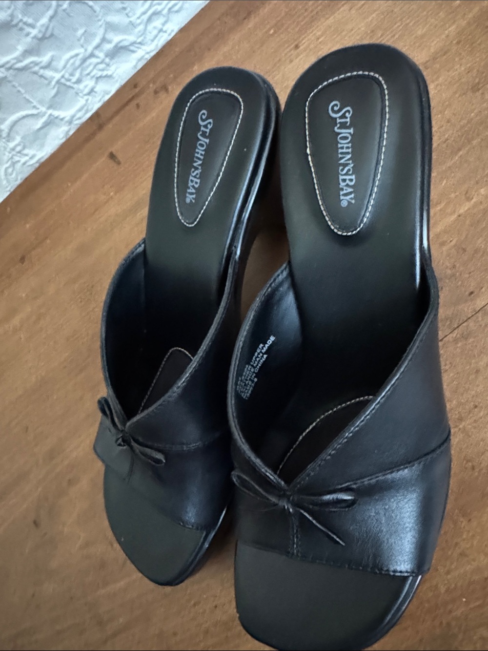 St. John's Bay Black Slip-On Mule Sandals with Knot Detail